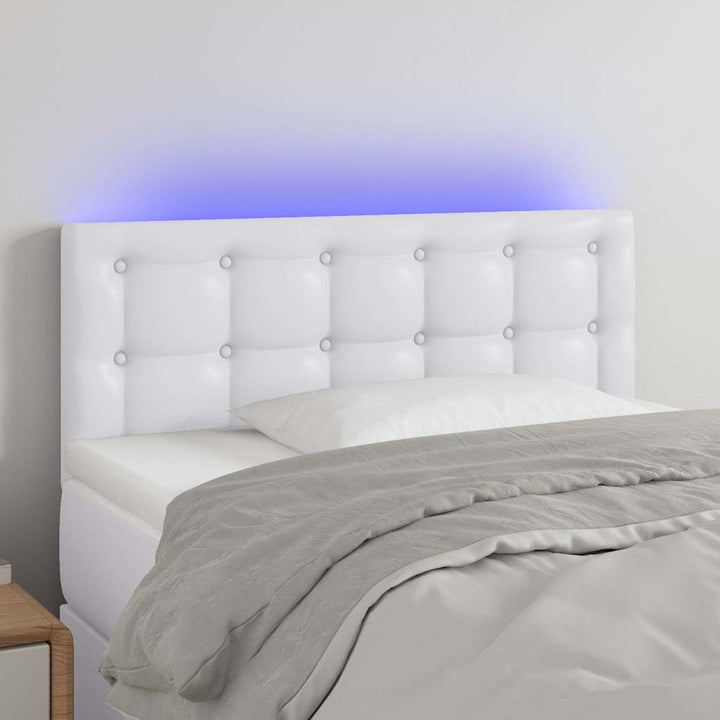 sengegavl med LED-lys 80x5x78/88 cm kunstlæder hvid