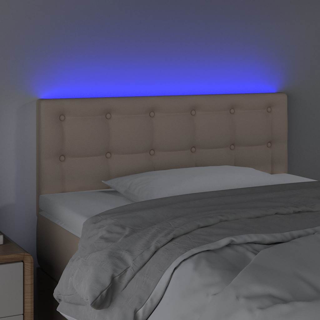 sengegavl med LED-lys 80x5x78/88 cm kunstlæder cappuccinofarvet