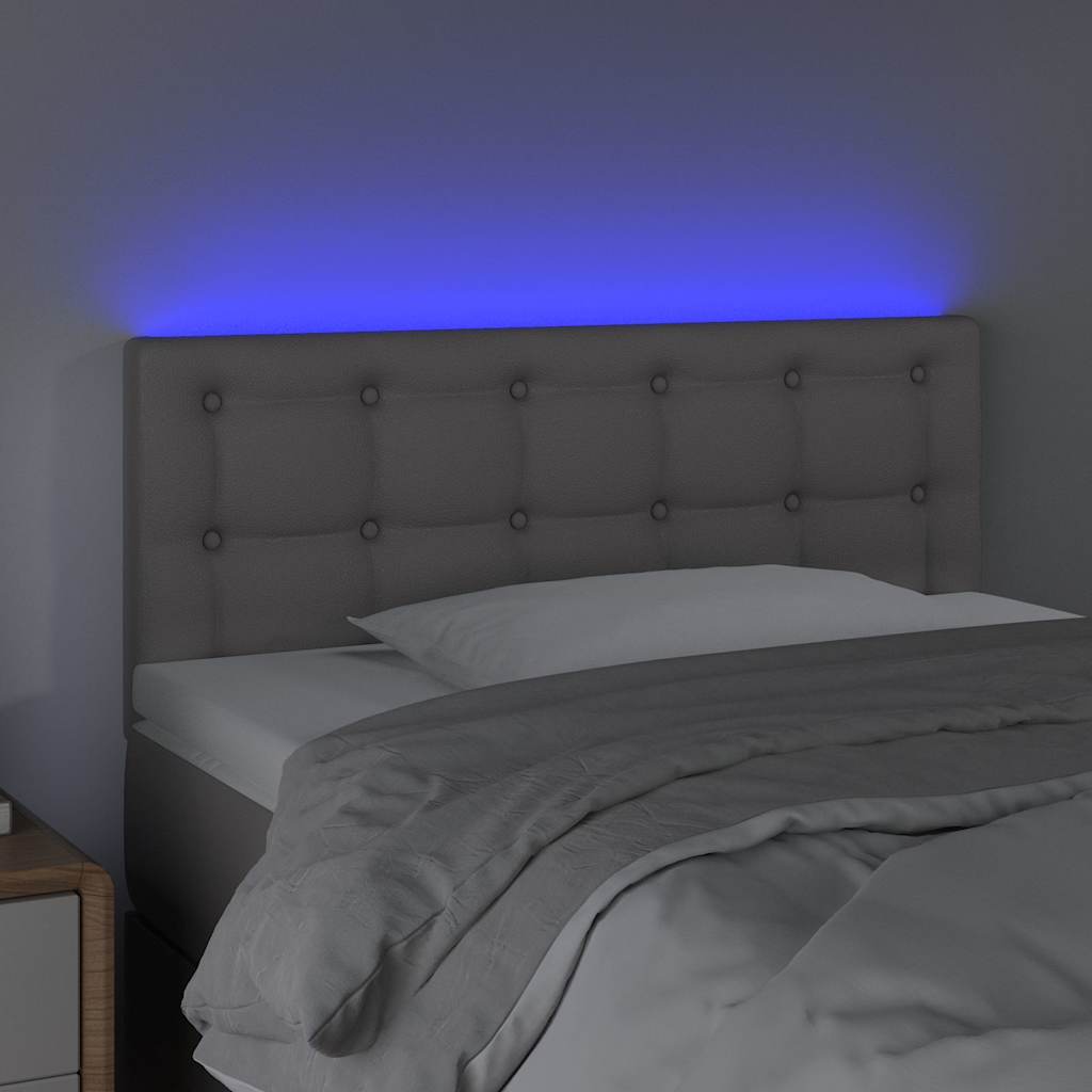 sengegavl med LED-lys 90x5x78/88 cm kunstlæder grå
