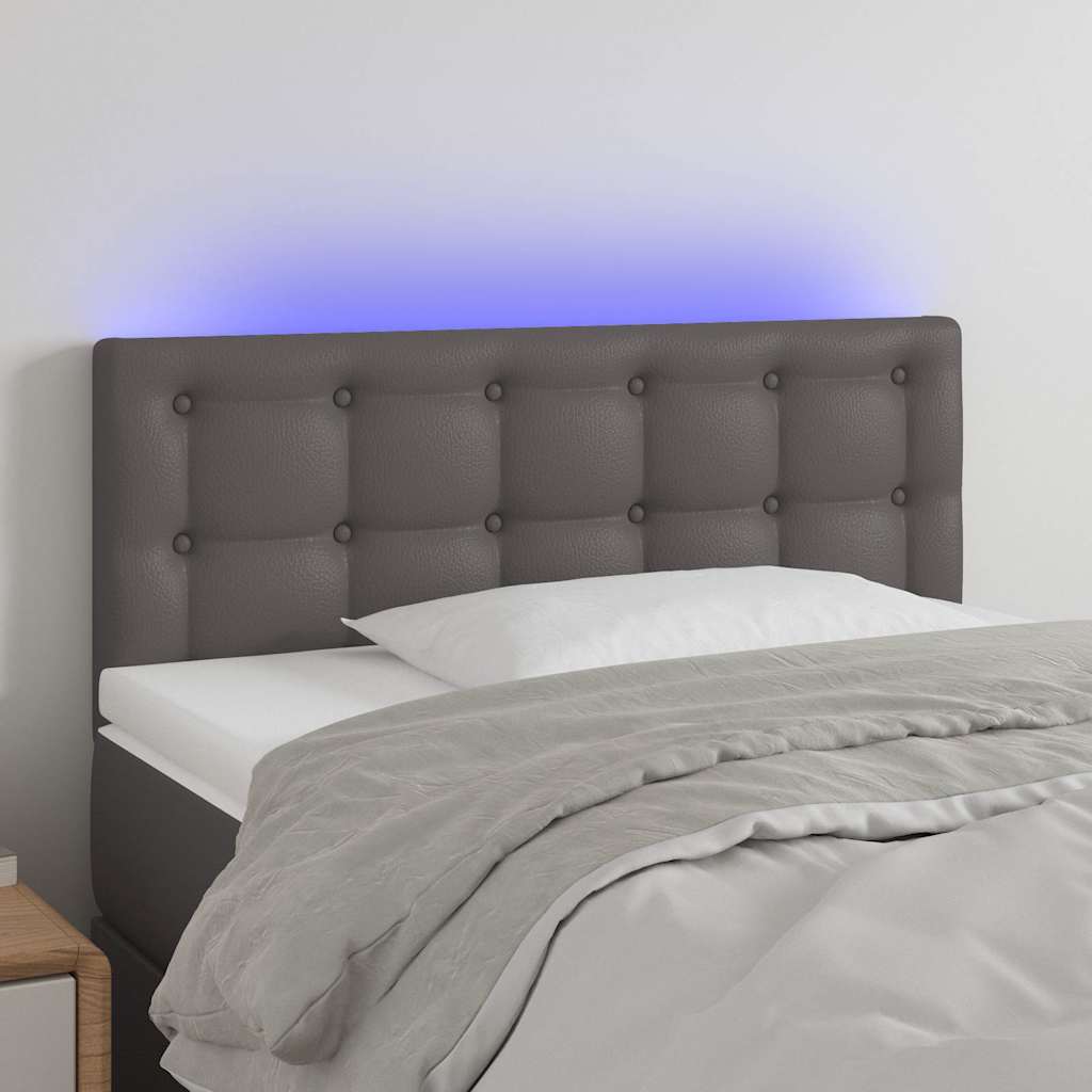sengegavl med LED-lys 90x5x78/88 cm kunstlæder grå