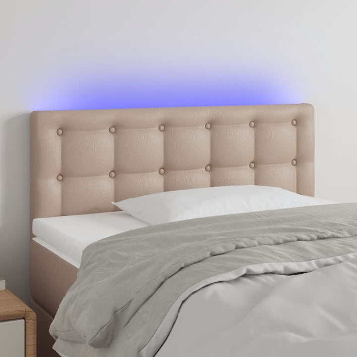 sengegavl med LED-lys 90x5x78/88 cm kunstlæder cappuccinofarvet