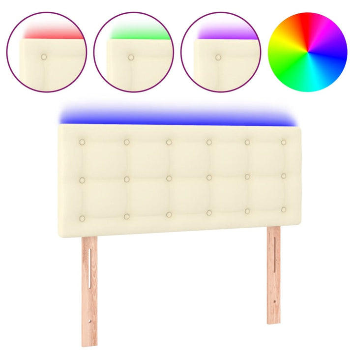 sengegavl med LED-lys 100x5x78/88 cm kunstlæder cremefarvet