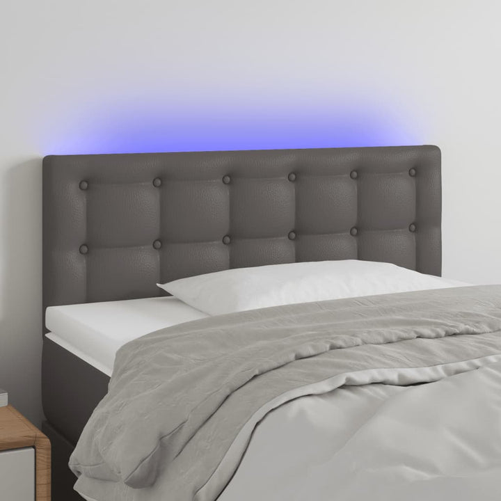 sengegavl med LED-lys 100x5x78/88 cm kunstlæder grå