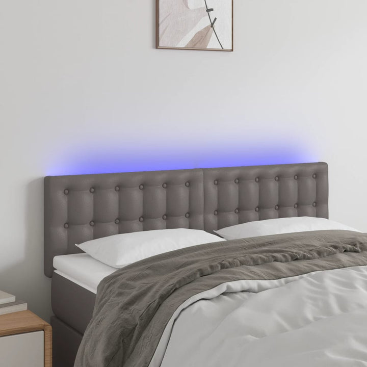 sengegavl med LED-lys 144x5x78/88 cm kunstlæder grå