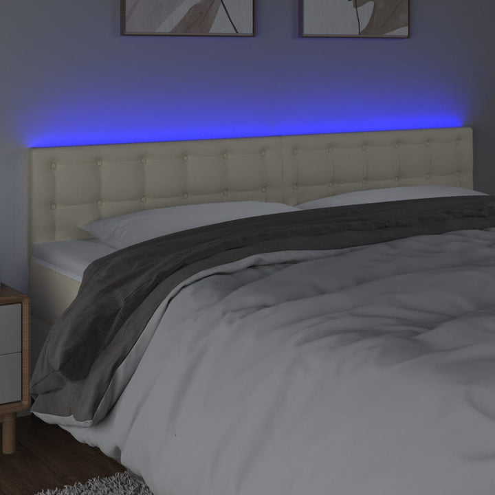 sengegavl med LED-lys 160x5x78/88 cm kunstlæder cremefarvet