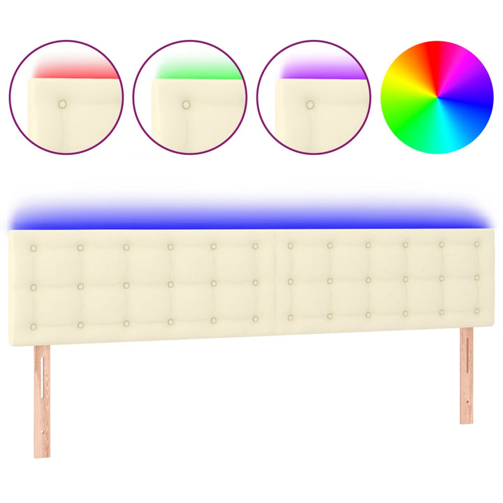 sengegavl med LED-lys 180x5x78/88 cm kunstlæder cremefarvet