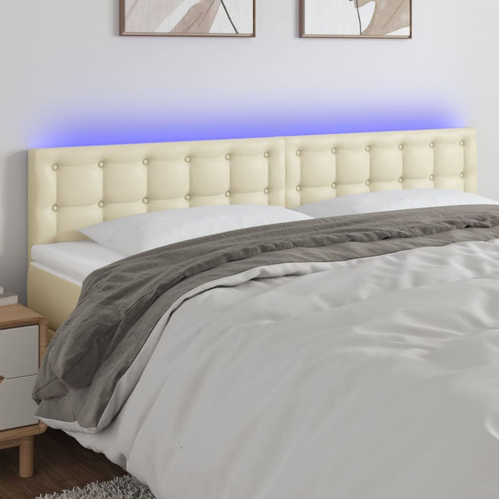 sengegavl med LED-lys 180x5x78/88 cm kunstlæder cremefarvet