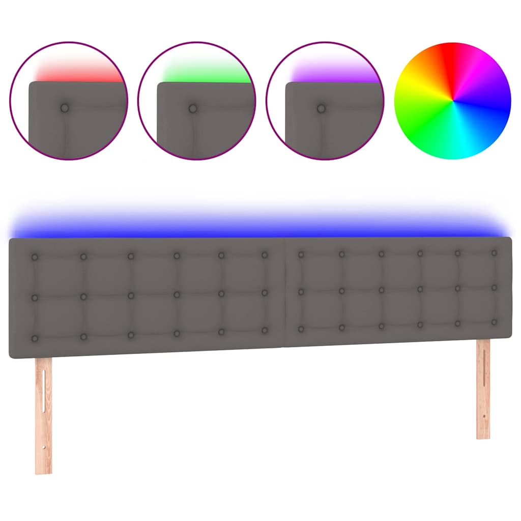 sengegavl med LED-lys 180x5x78/88 cm kunstlæder grå
