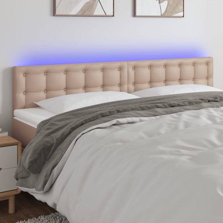 sengegavl med LED-lys 180x5x78/88cm kunstlæder cappuccinofarvet