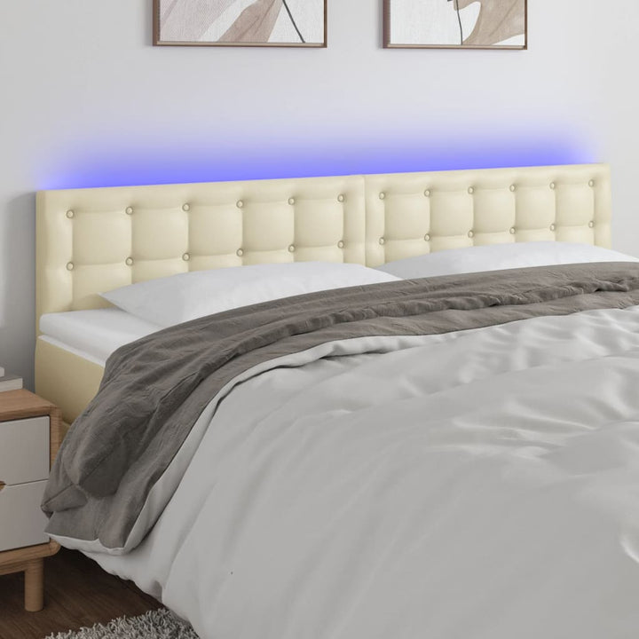 sengegavl med LED-lys 200x5x78/88 cm kunstlæder cremefarvet
