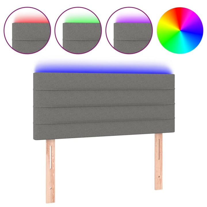sengegavl med LED-lys 80x5x78/88 cm stof mørkegrå