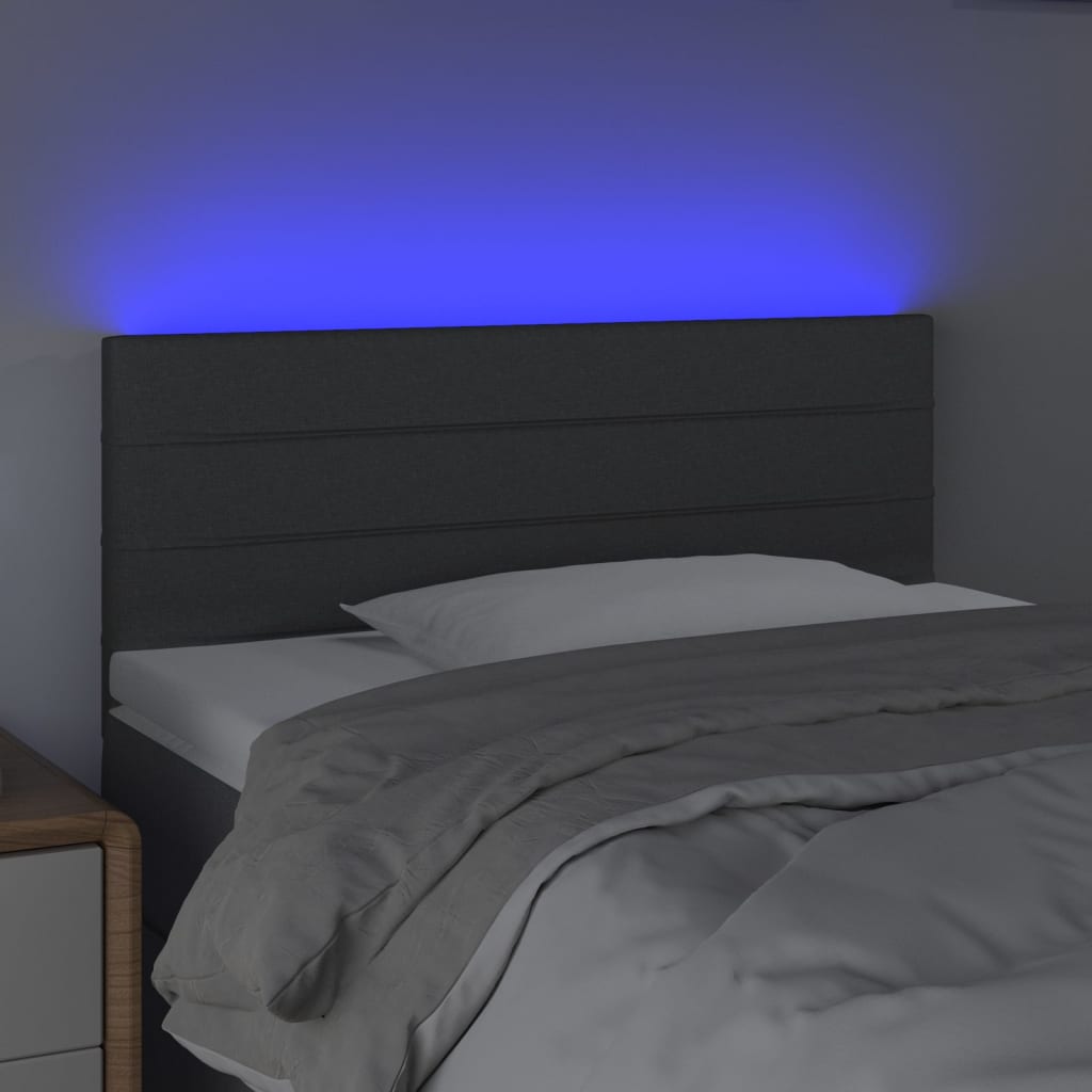 sengegavl med LED-lys 80x5x78/88 cm stof mørkegrå