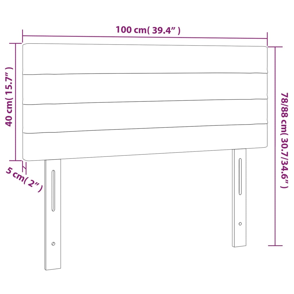 sengegavl med LED-lys 100x5x78/88 cm stof mørkegrå