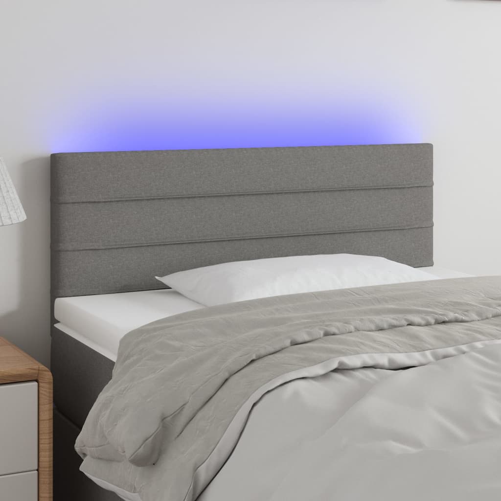 sengegavl med LED-lys 100x5x78/88 cm stof mørkegrå