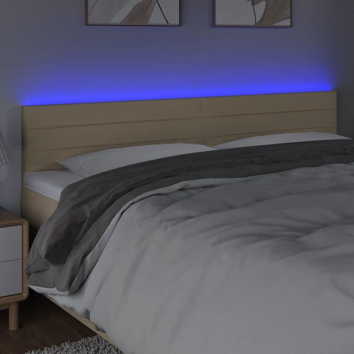sengegavl med LED-lys 160x5x78/88 cm stof cremefarvet
