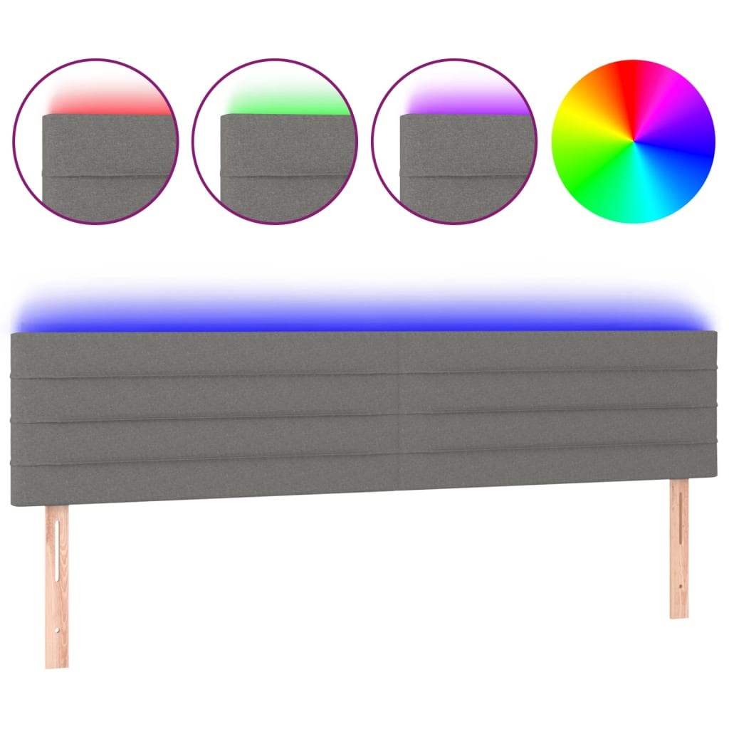 sengegavl med LED-lys 180x5x78/88 cm stof mørkegrå