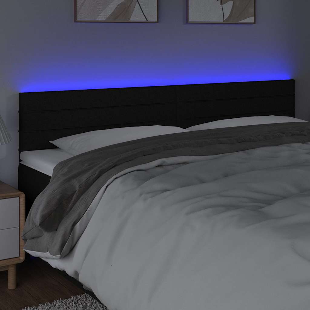 sengegavl med LED-lys 180x5x78/88 cm stof sort