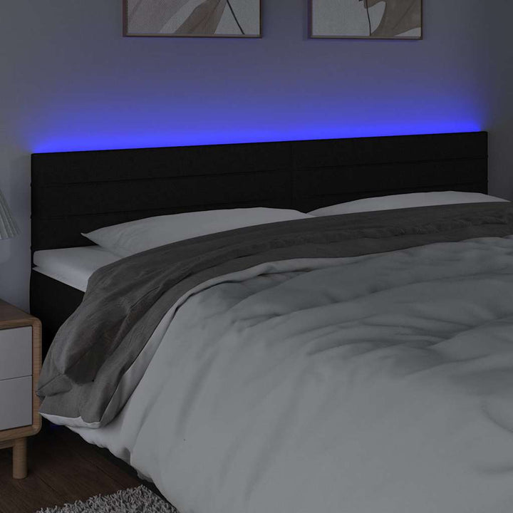 sengegavl med LED-lys 180x5x78/88 cm stof sort