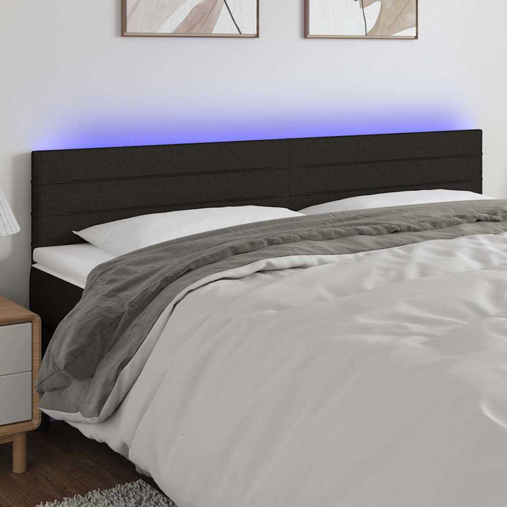 sengegavl med LED-lys 180x5x78/88 cm stof sort