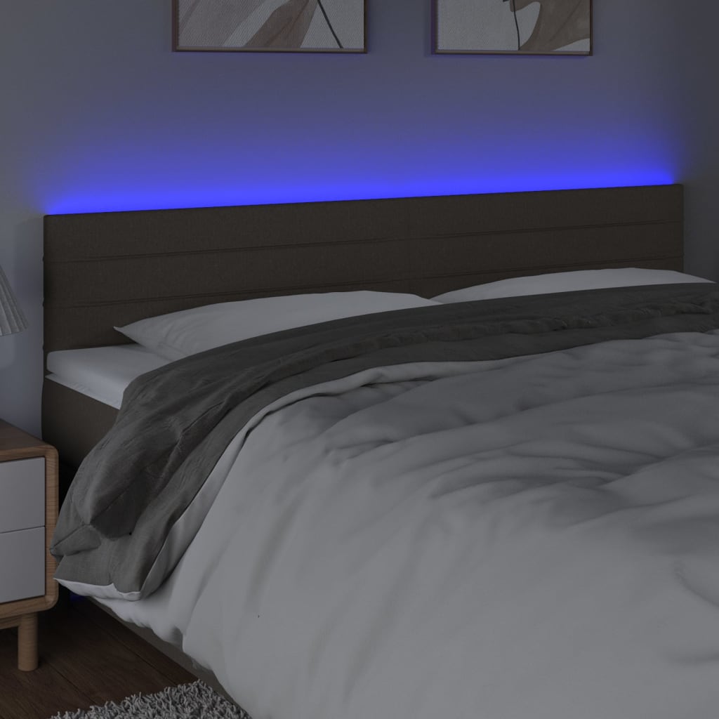 sengegavl med LED-lys 180x5x78/88 cm stof gråbrun