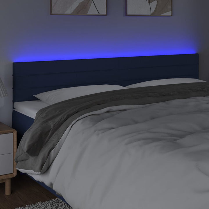 sengegavl med LED-lys 180x5x78/88 cm stof blå