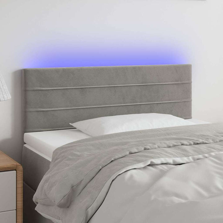 sengegavl med LED-lys 80x5x78/88 cm velour lysegrå
