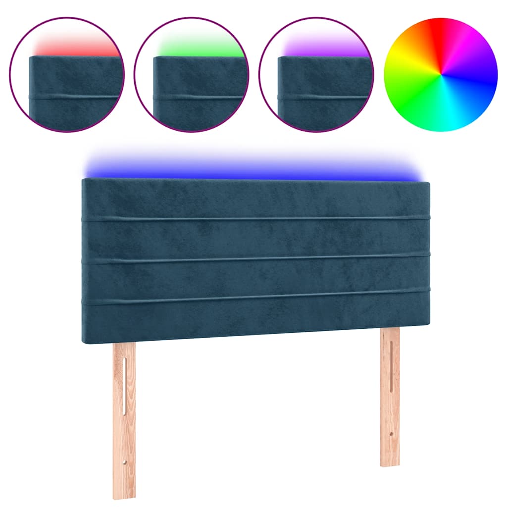 sengegavl med LED-lys 80x5x78/88 cm velour mørkeblå