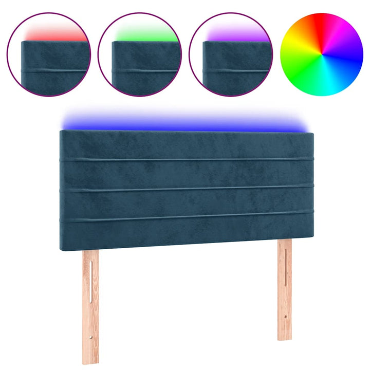 sengegavl med LED-lys 80x5x78/88 cm velour mørkeblå