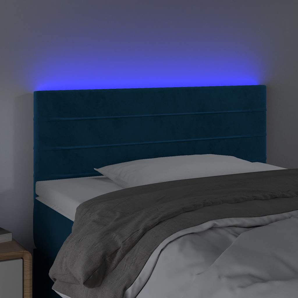 sengegavl med LED-lys 80x5x78/88 cm velour mørkeblå
