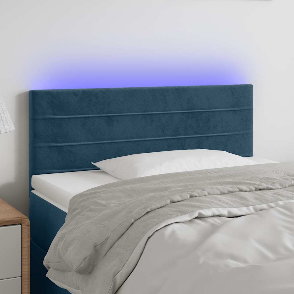 sengegavl med LED-lys 80x5x78/88 cm velour mørkeblå