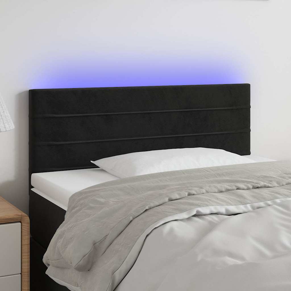sengegavl med LED-lys 90x5x78/88 cm fløjl sort