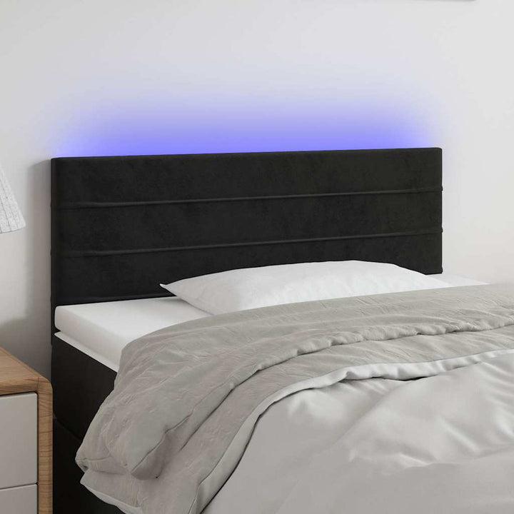 sengegavl med LED-lys 90x5x78/88 cm fløjl sort