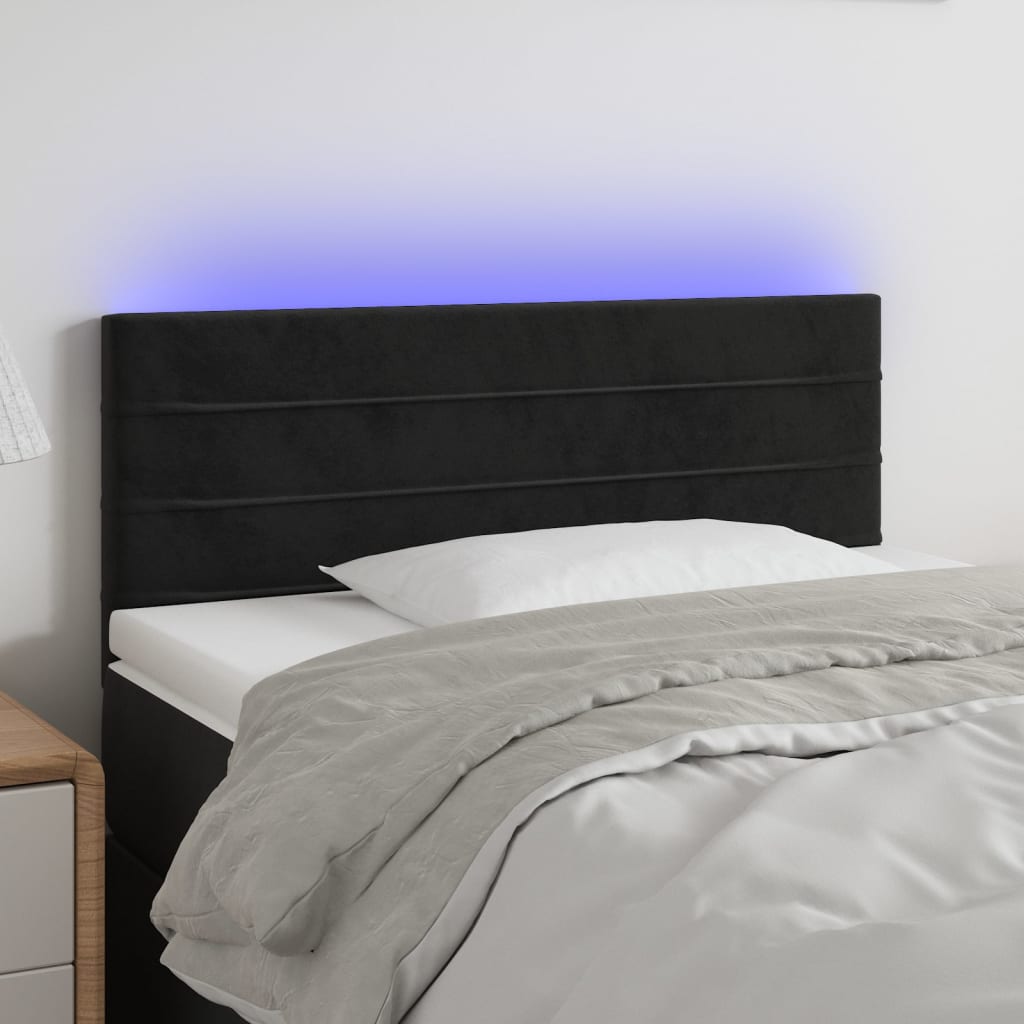 sengegavl med LED-lys 100x5x78/88 cm fløjl sort