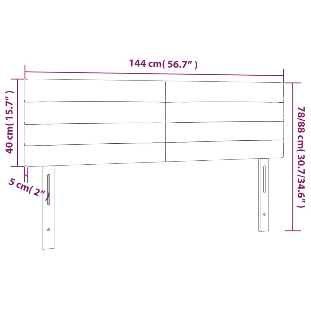 sengegavl med LED-lys 144x5x78/88 cm fløjl lysegrå