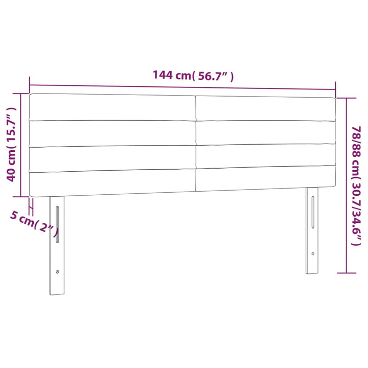 sengegavl med LED-lys 144x5x78/88 cm fløjl lysegrå