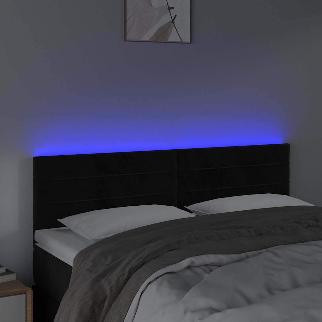 sengegavl med LED-lys 144x5x78/88 cm fløjl sort