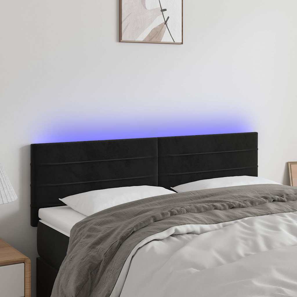 sengegavl med LED-lys 144x5x78/88 cm fløjl sort