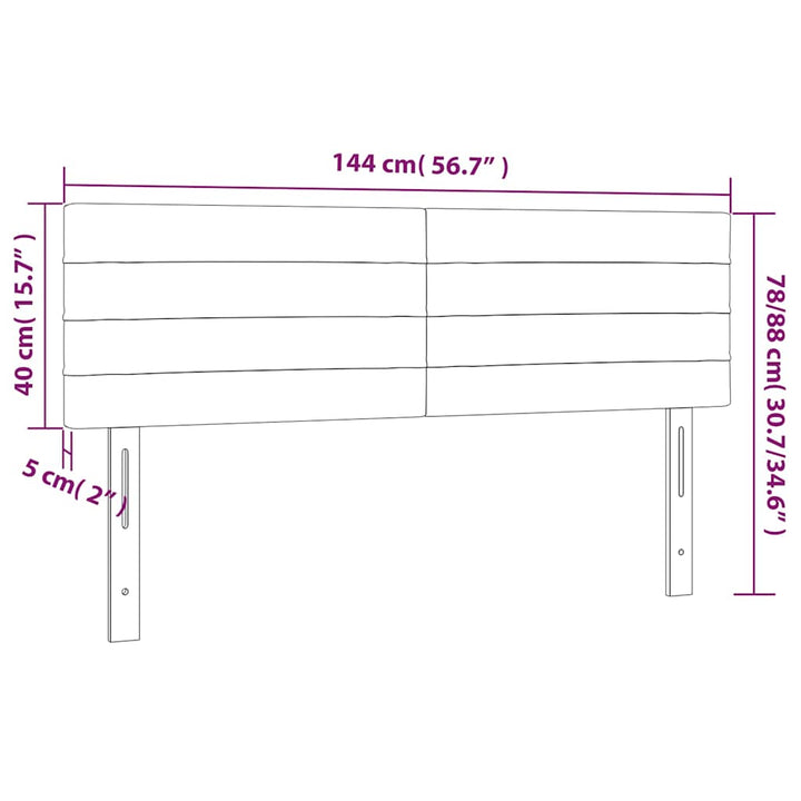 sengegavl med LED-lys 144x5x78/88 cm fløjl mørkeblå