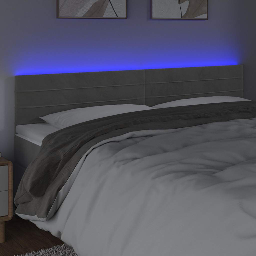 sengegavl med LED-lys 160x5x78/88 cm fløjl lysegrå