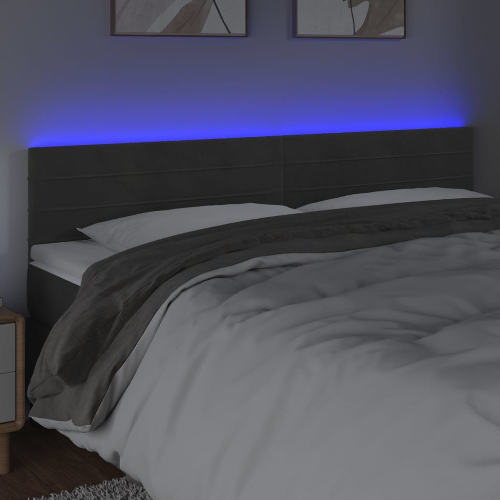 sengegavl med LED-lys 160x5x78/88 cm velour mørkegrå