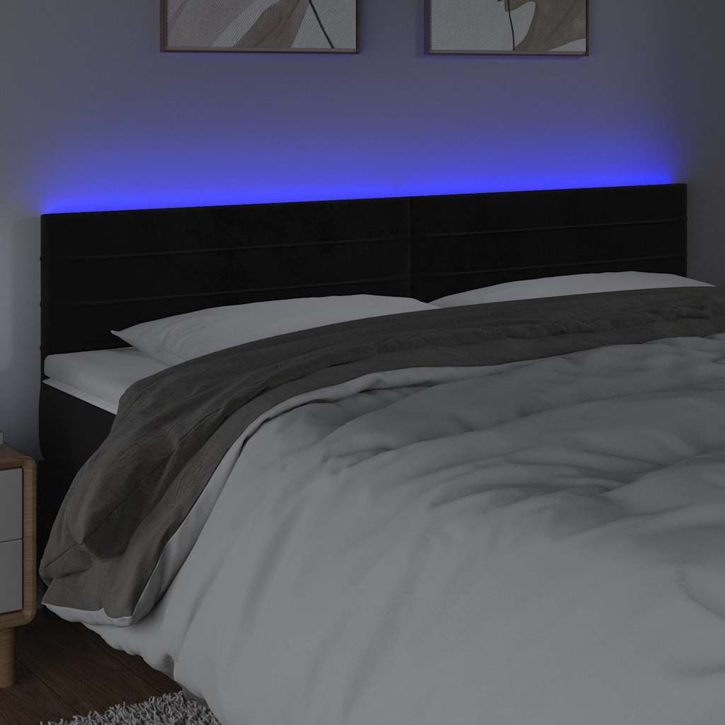 sengegavl med LED-lys 160x5x78/88 cm velour sort