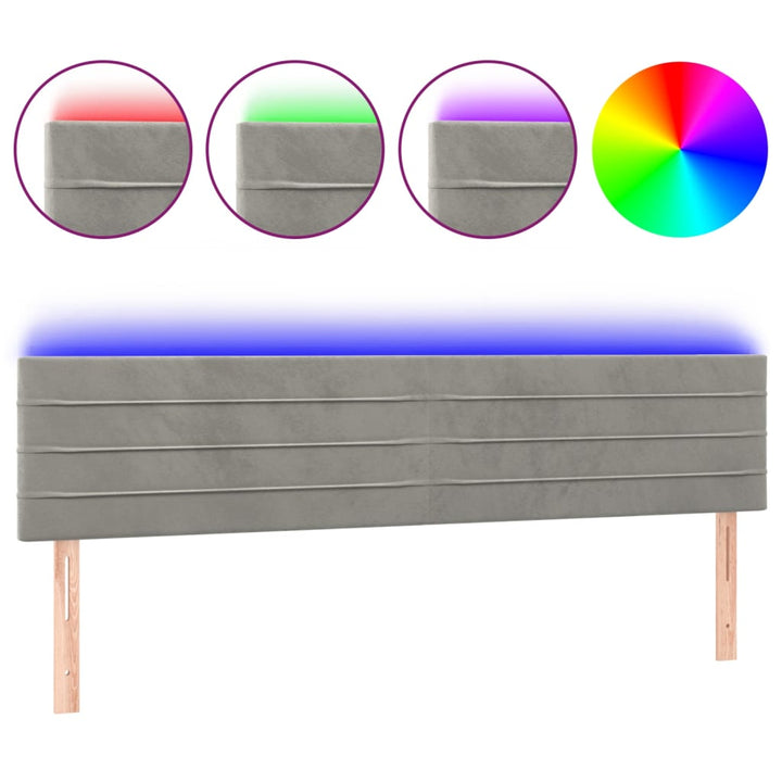 sengegavl med LED-lys 180x5x78/88 cm velour lysegrå