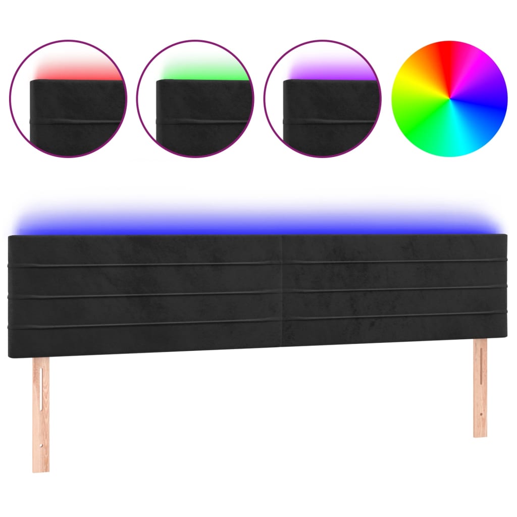 sengegavl med LED-lys 180x5x78/88 cm velour sort