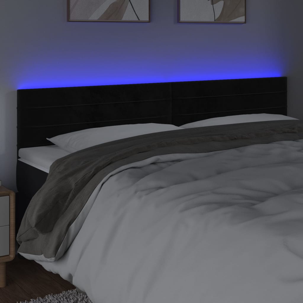 sengegavl med LED-lys 180x5x78/88 cm velour sort