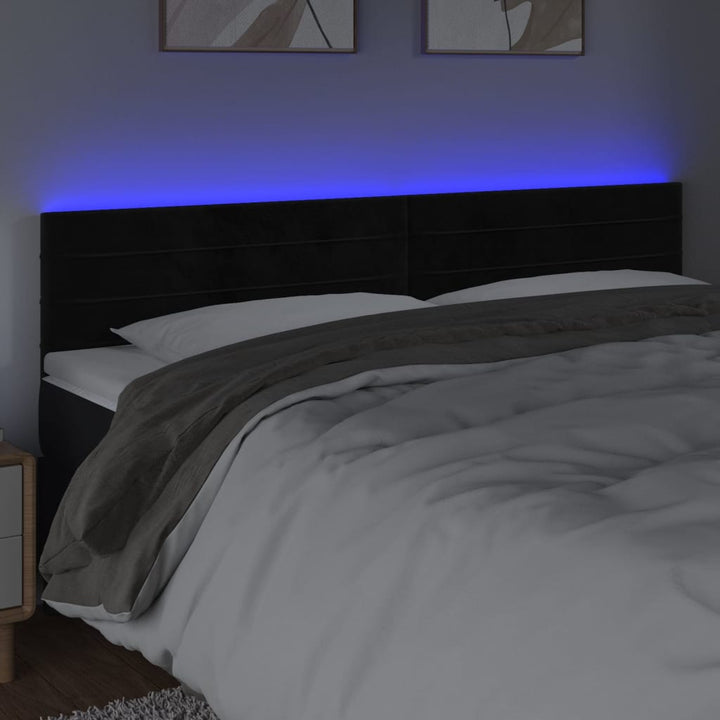 sengegavl med LED-lys 180x5x78/88 cm velour sort