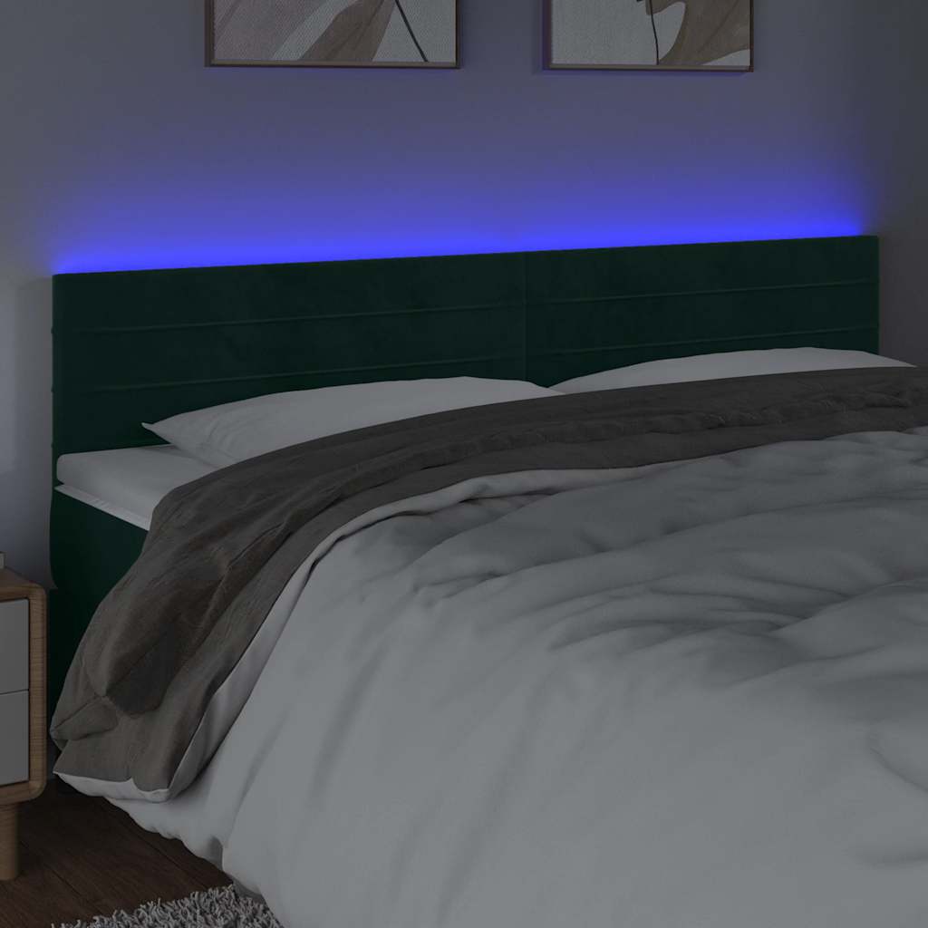 sengegavl med LED-lys 180x5x78/88 cm fløjl mørkegrøn