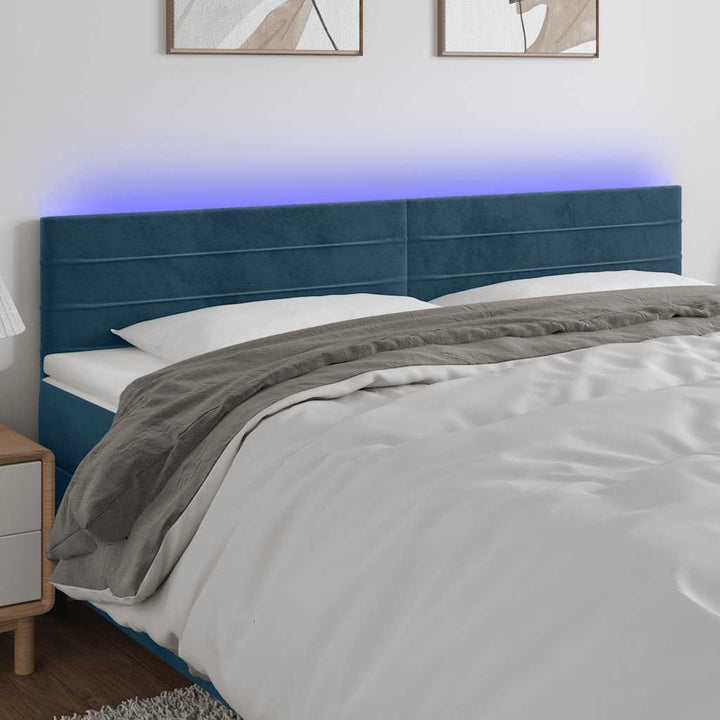 sengegavl med LED-lys 180x5x78/88 cm fløjl mørkeblå