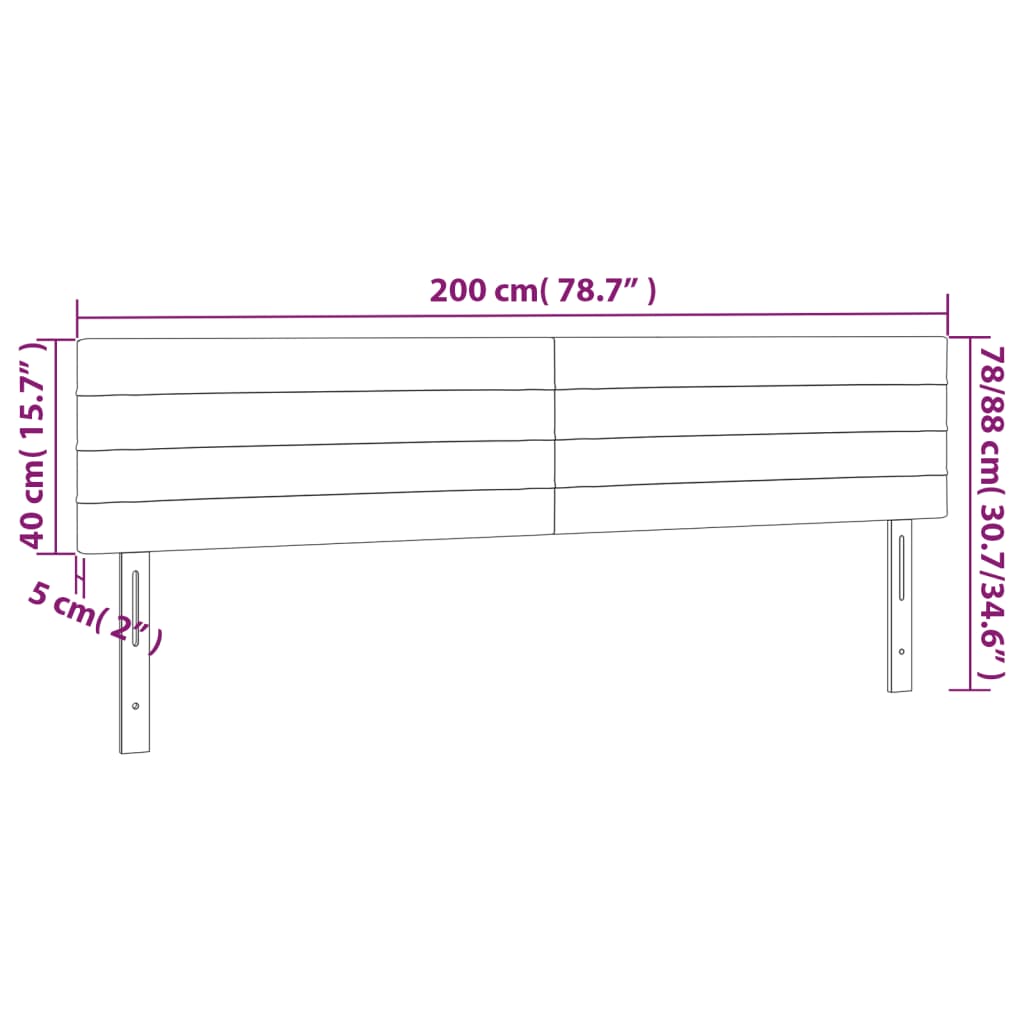 sengegavl med LED-lys 200x5x78/88 cm fløjl lysegrå