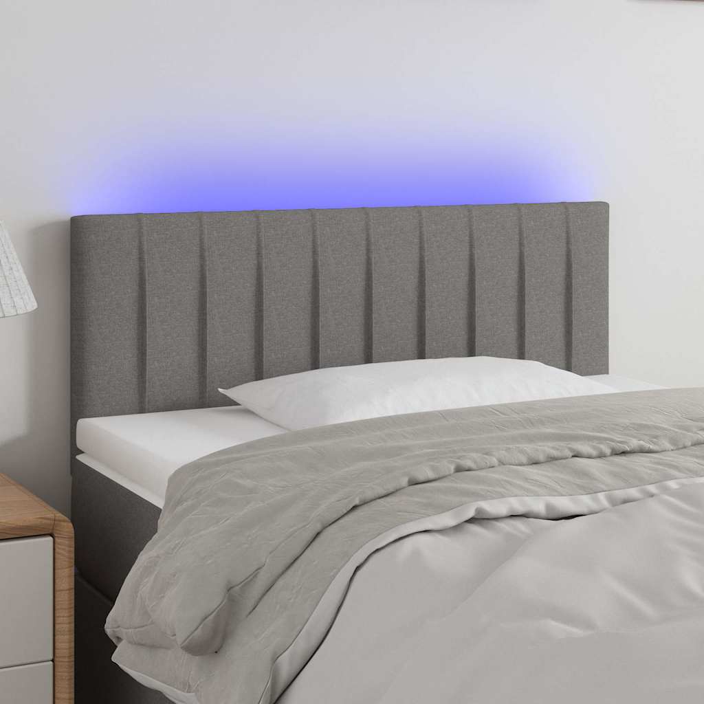 sengegavl med LED-lys 80x5x78/88 cm stof mørkegrå