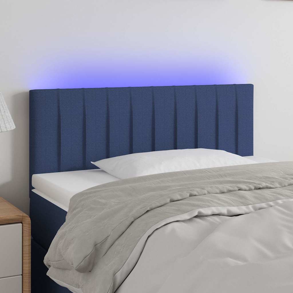 sengegavl med LED-lys 90x5x78/88 cm stof blå